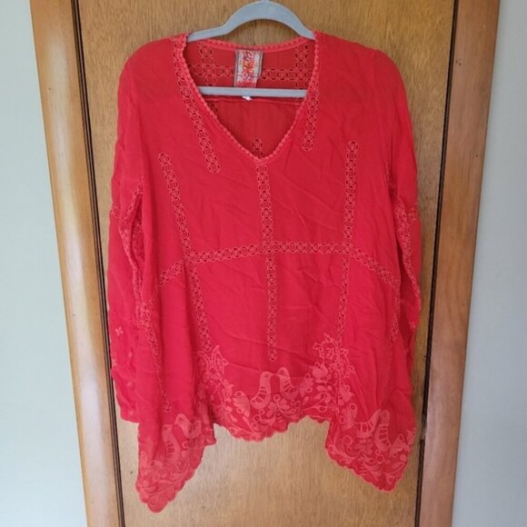 Johnny Was Red Orange Cage Tunic Top Small EUC - Picture 2 of 6
